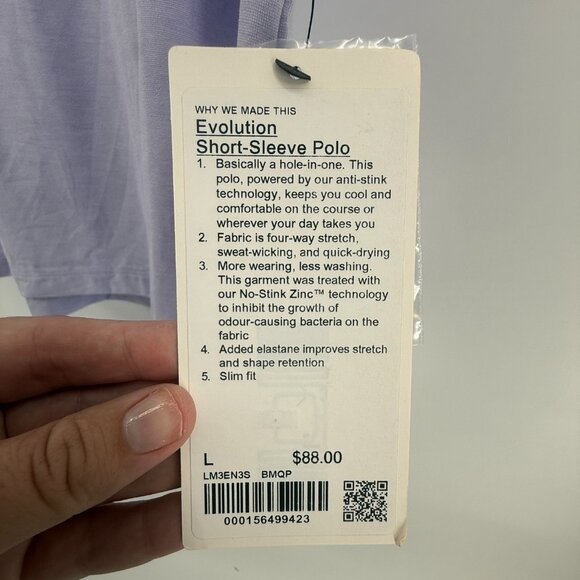 Lululemon Evolution Polo Short Sleeve NWT Lavender size Large Athletic Preppy - Picture 10 of 13
